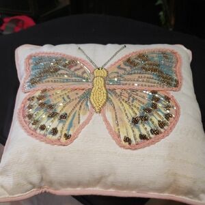Embroidered Butterfly Accent Pillow